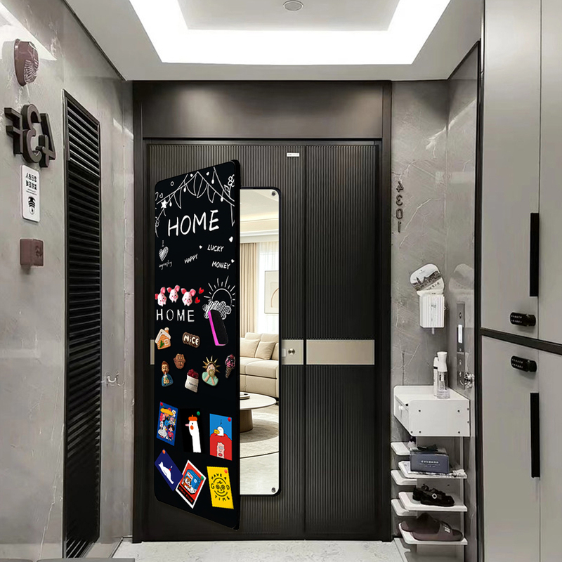 Magnetic Door-Mounted Full-Length Mirror with Writing Board, No-Drill Installation, Hidden Dressing Mirror on the Side of the Refrigerator, Adhesive Glass Invisible Mirror