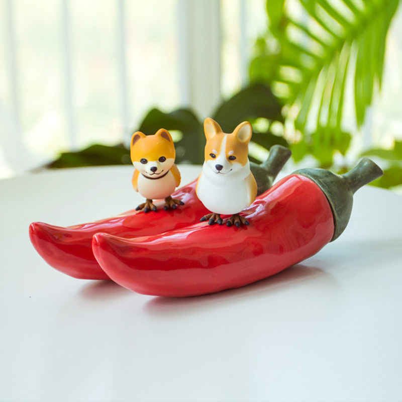 Ceramic little red pepper home furnishings table crafts decoration tea storage pot small pot gift ideas