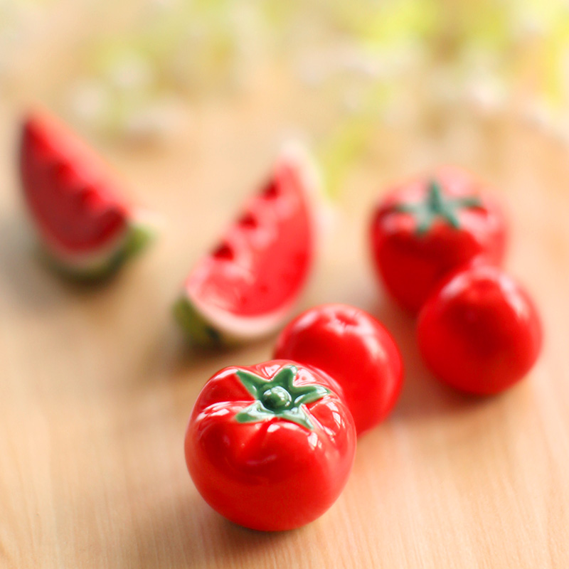 zakka fruit tomato ceramic chopstick rack cute watermelon lemon chopstick rack chopstick house Decorative Goods Pendulum