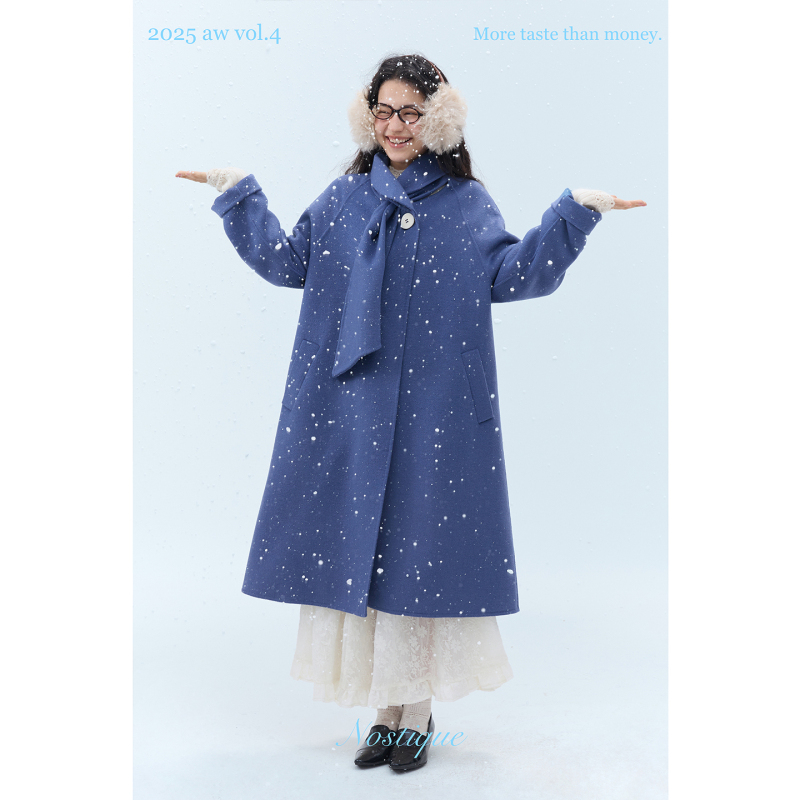 Women's Nostique "Rainy Night Manchester" Scarf Collar Blue-Purple Wool Double-Sided Woolen Coat Women's Nostique "Rainy Night Manchester" Scarf Collar Blue-Purple Wool Double-Sided Woolen Coat