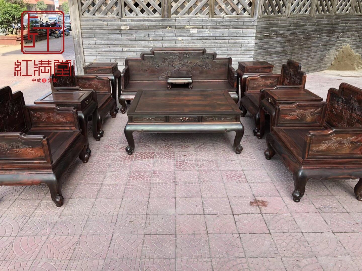 Lao Grand Red Acid Branches Sofa with Toe Yellow Sandalwood Living Room Solid Wood Red Wood Sofa New Chinese Purple Sandalwood Sofa Throne