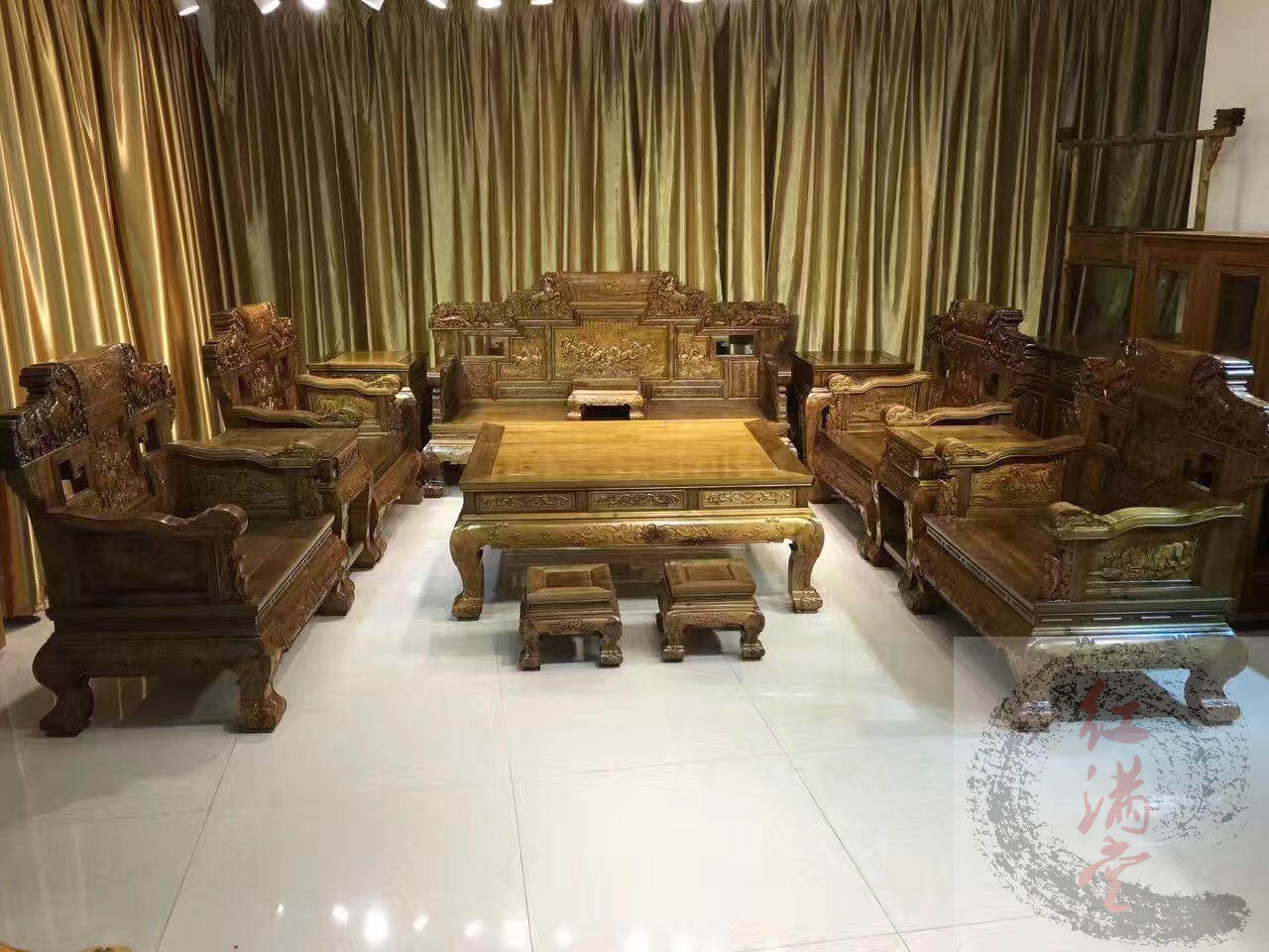 Jinsinan living room sofa eight horses Xiaoye Zhennan solid wood sofa new Chinese sofa throne single double three seater