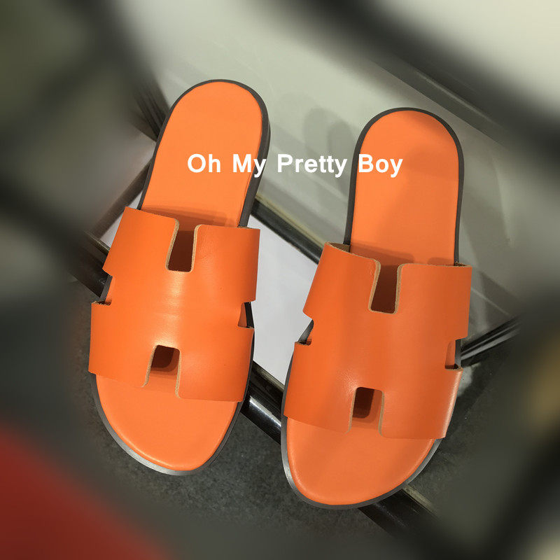 Slippers men's summer outwear European station 2022 genuine leather beach orange with large size for outdoor cool tugs