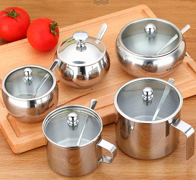 304 stainless steel seasoning jar seasoning box salt jar visible household pepper pepper powder chicken essence household with cover