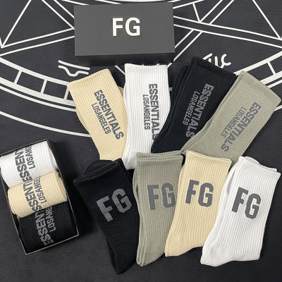 One needle, double thread, FEAR OF GOD, double thread ESSENTIALS, Men's FOG letter streetwear brand, long socks cotton