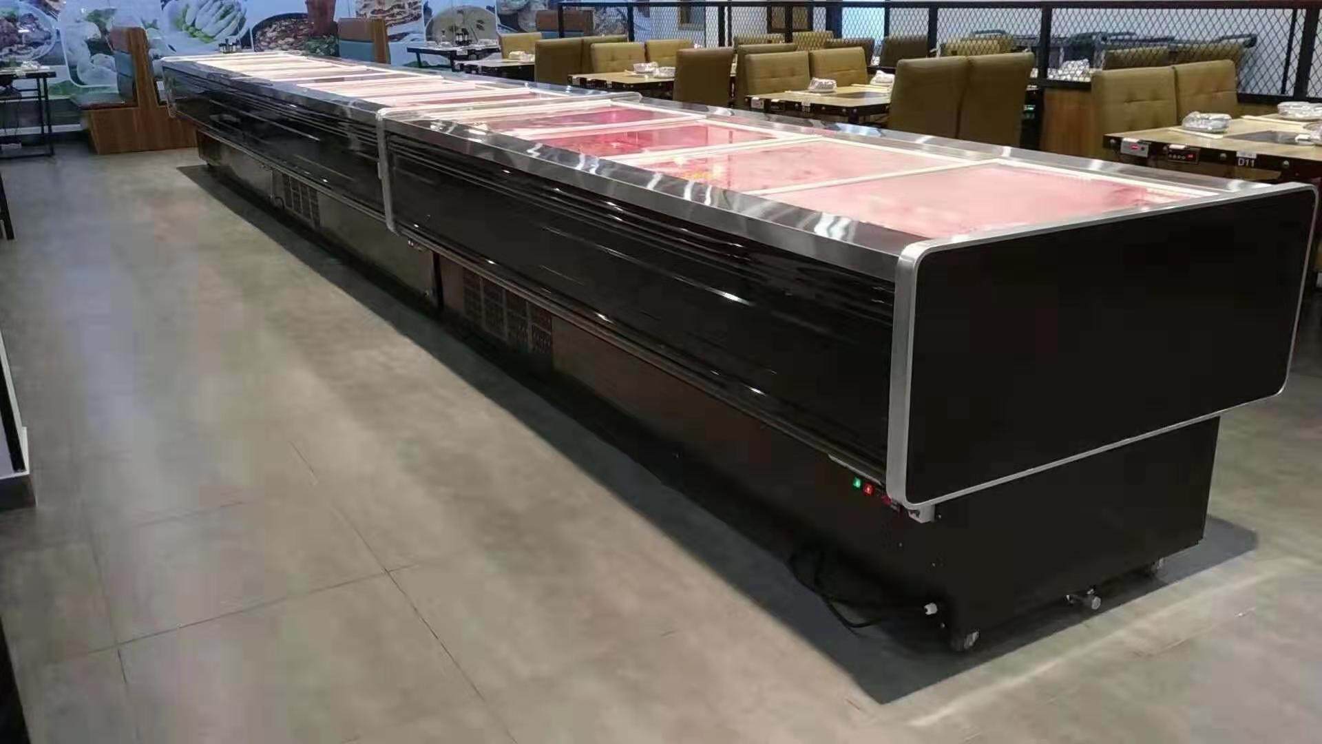 Full copper pipe air-cooled fresh meat cooked food horizontal supermarket refrigerated commercial size custom display cabinet hot pot cabinet