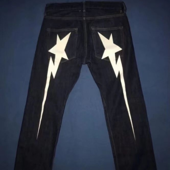 Bapesta First Year Meteor ins Printed Unisex Loose Straight-Leg Pants American Hip-Hop Trend Harajuku Jeans