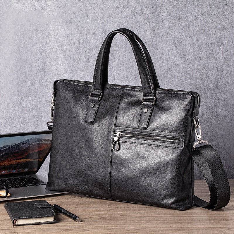 New Trendy Men's Laptop Briefcase Leather Messenger Bag Business Casual Shoulder Bag Top Layer Cowhide Hand Bag