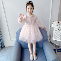 Girl dress autumn 2021 new autumn style girl cake skirt spring and autumn childrens gauze skirt long sleeve skirt