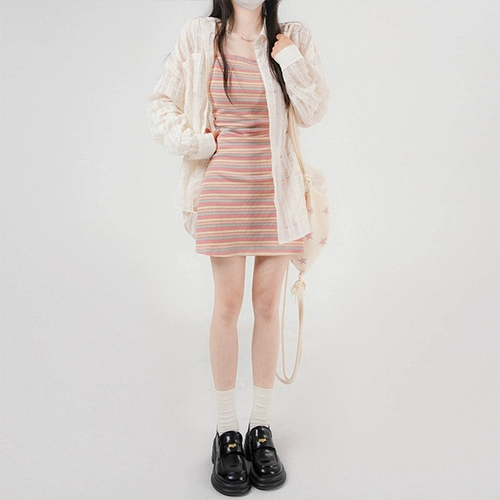 Радужная летняя мини-юбка, комплект, эффект подтяжки, с акцентом на бедрах