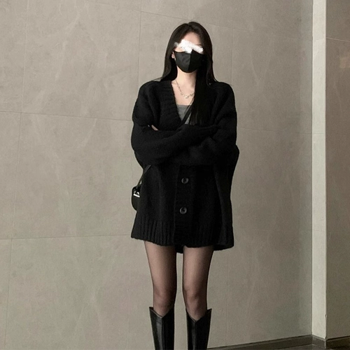 Трикотажный свитер, кардиган, осенняя демисезонная длинная куртка, 2024 года, V-образный вырез, средней длины