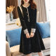 Autumn and winter new temperament women's round neck long-sleeved slim mid-length skirt lace stitching French corduroy dress women