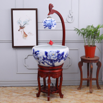 Jingdezhen porcelain goldfish tank fish farming basin oxygen filtration circulating water extra large decoration living room with lamps