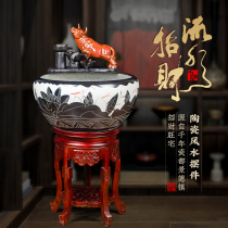 Jingdezhen ceramic fish tank Running water oxygenated fish basin Household courtyard water lily basin Large goldfish tank lucky ornaments