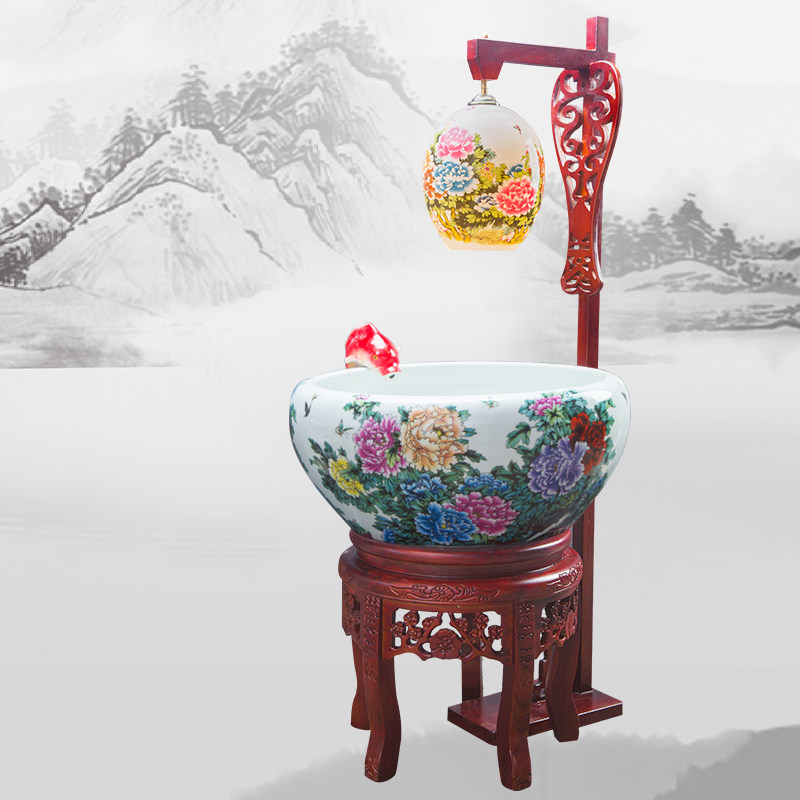 Jingdezhen Ceramic Fish Tank Filter Plus Oxygen Atomizer Circulation water basin Merchants Living Room Pendulum with lamp