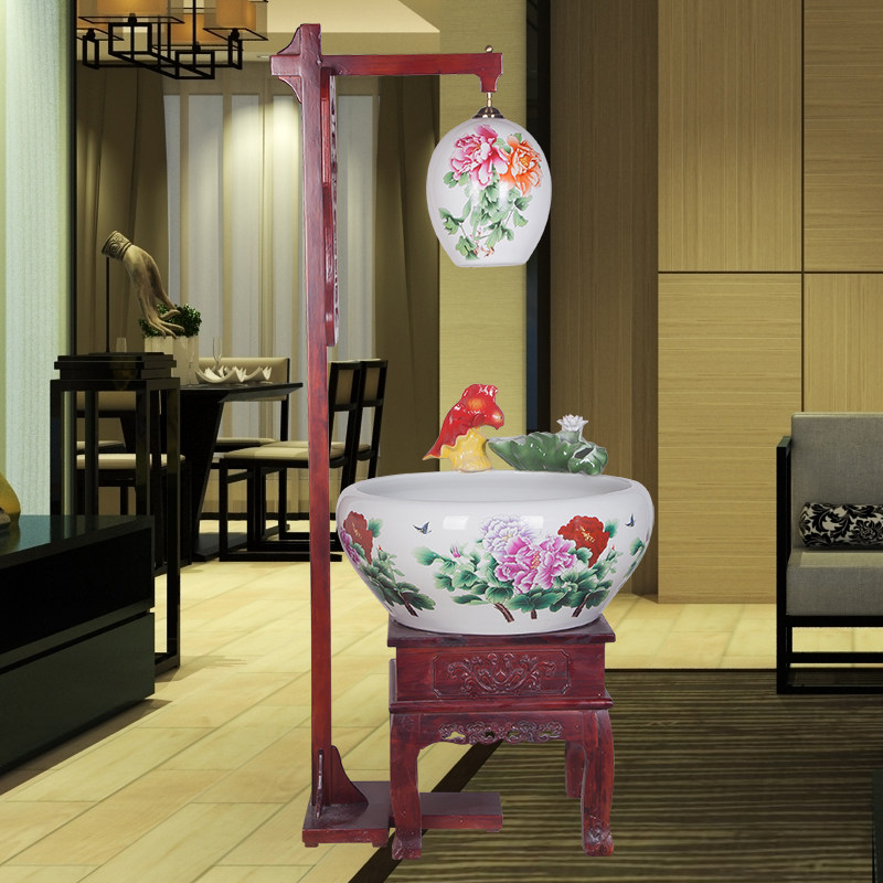 Jingdezhen Ceramic Gold Fish Tank Cycle Filtration Oxygenation Atomization Fountain Spray Cylinder Feng Shui Cylinder with lamp Merchants