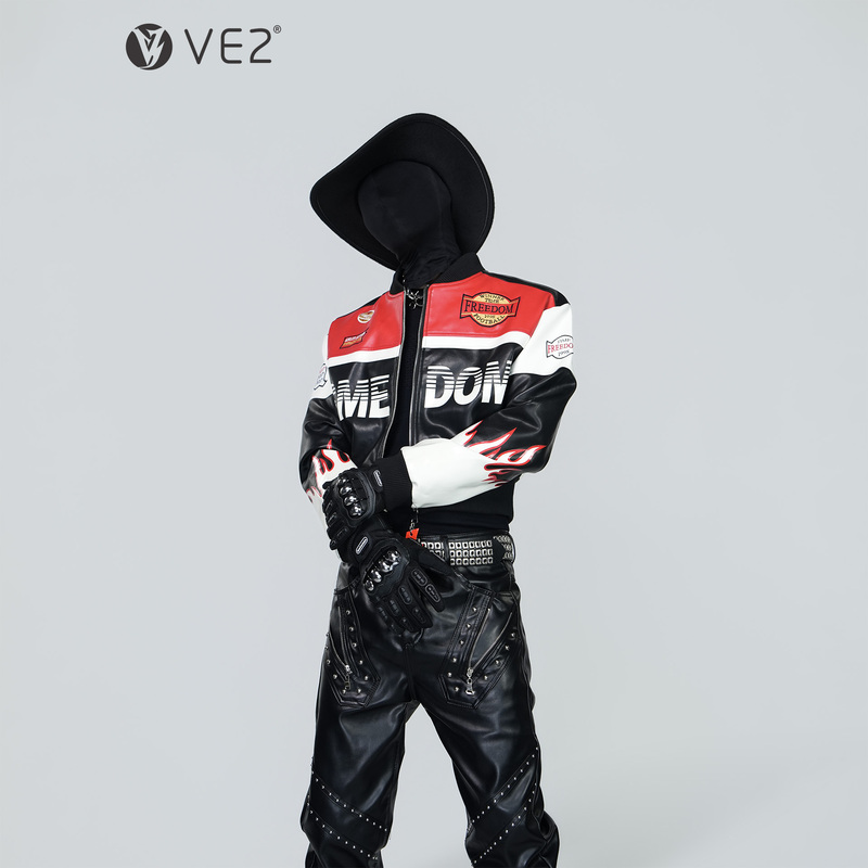 Ve2 American Retro Racing Leather Jacket for Men, Harley Rider Motorcycle Jacket, Short Flame Pu Leather Jacket for Women Ve2 American Retro Racing Leather Jacket for Men, Harley Rider Motorcycle Jacket, Short Flame Pu Leather Jacket for Women