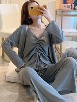 Japan GP spring and autumn new long-sleeved pajamas womens pure cotton sexy suspenders fashion nightgown home service suit