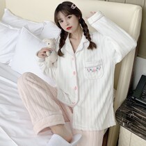 Japan GP autumn and winter new pajamas ladies coral fleece long-sleeved thickened warm flannel home service suit