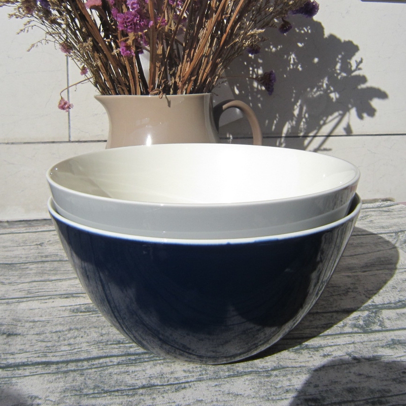 Simple Ceramic Bowl, Extra Large Bowl, White-Gray and Dark Blue, British Royal Wicks and Wang Weiwei Collaboration Model, with Label