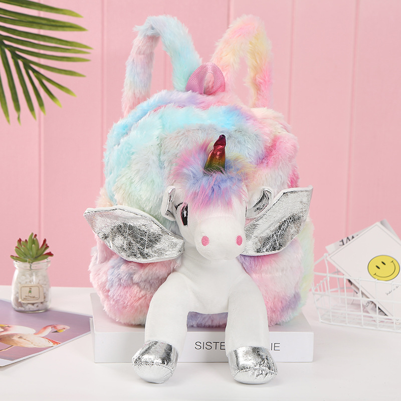 Plush Unicorn Backpack Rose Red