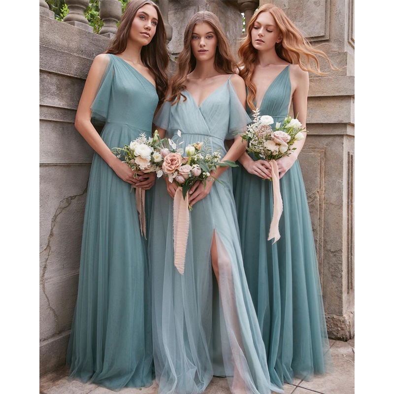 Bridesmaid Dress, Sister Dress, Mesh Fairy-Like Style, Slimming, Arm-Covering, Simple and Elegant for Wedding, Morandi Style ins