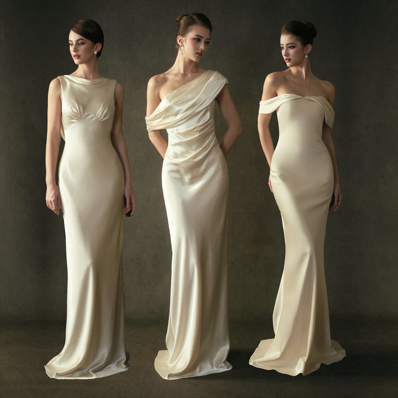 2026 Champagne-Colored Satin Stunning Bridesmaid Dress, Sister Dress, Ethereal Style, Can Be Worn Casually, High-End Everyday Light Dress, Summer