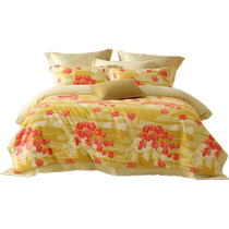 Mercury Home Textiles brushed four-piece set of mugwort antibacterial and thermal insulation set new Chinese style Aibao cotton quilt cover sheet autumn and winter