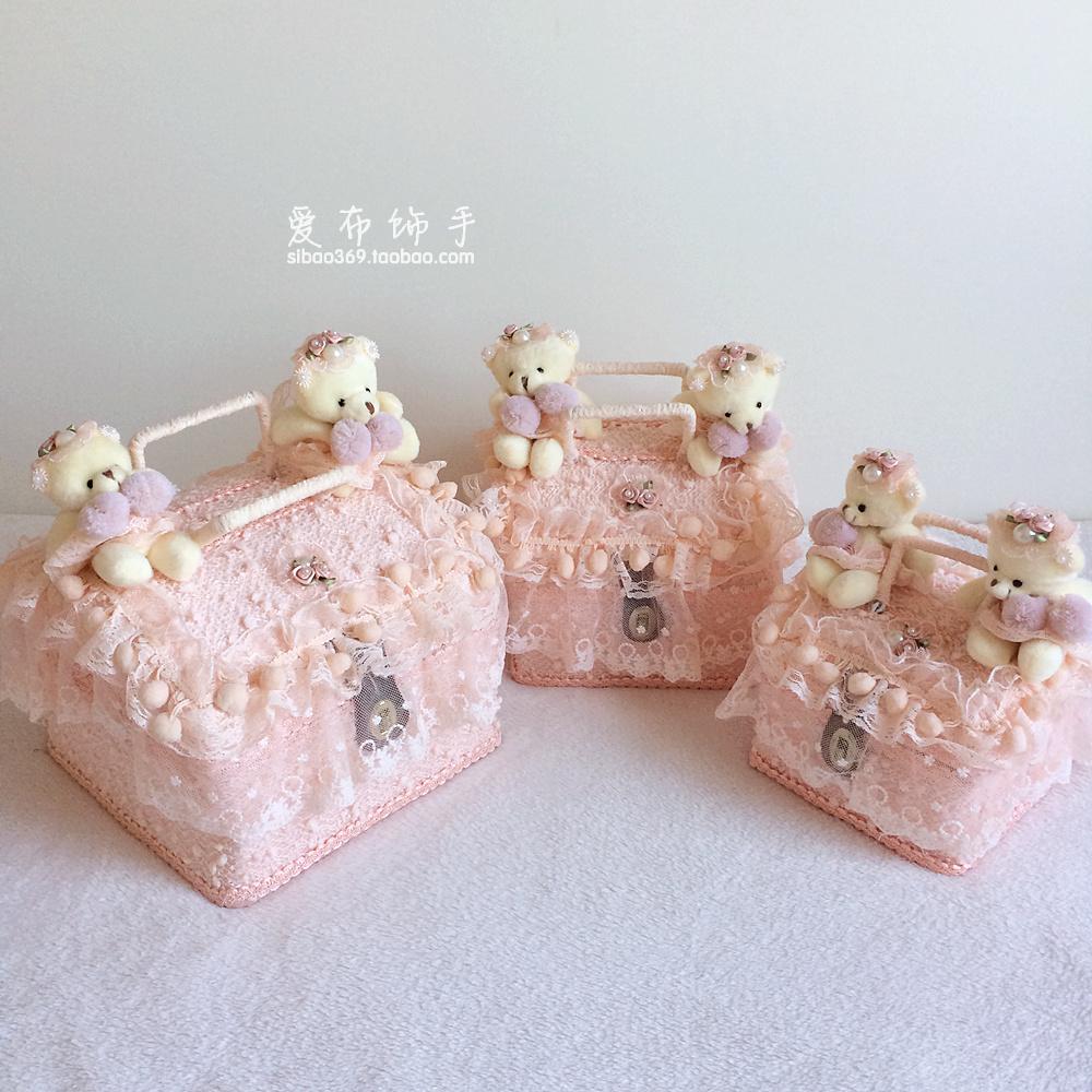 Cute Little Bear Makeup Case Lace Rattan woven handbag Makeup Bag box Desktop containing box Jewelry Containing cartridges