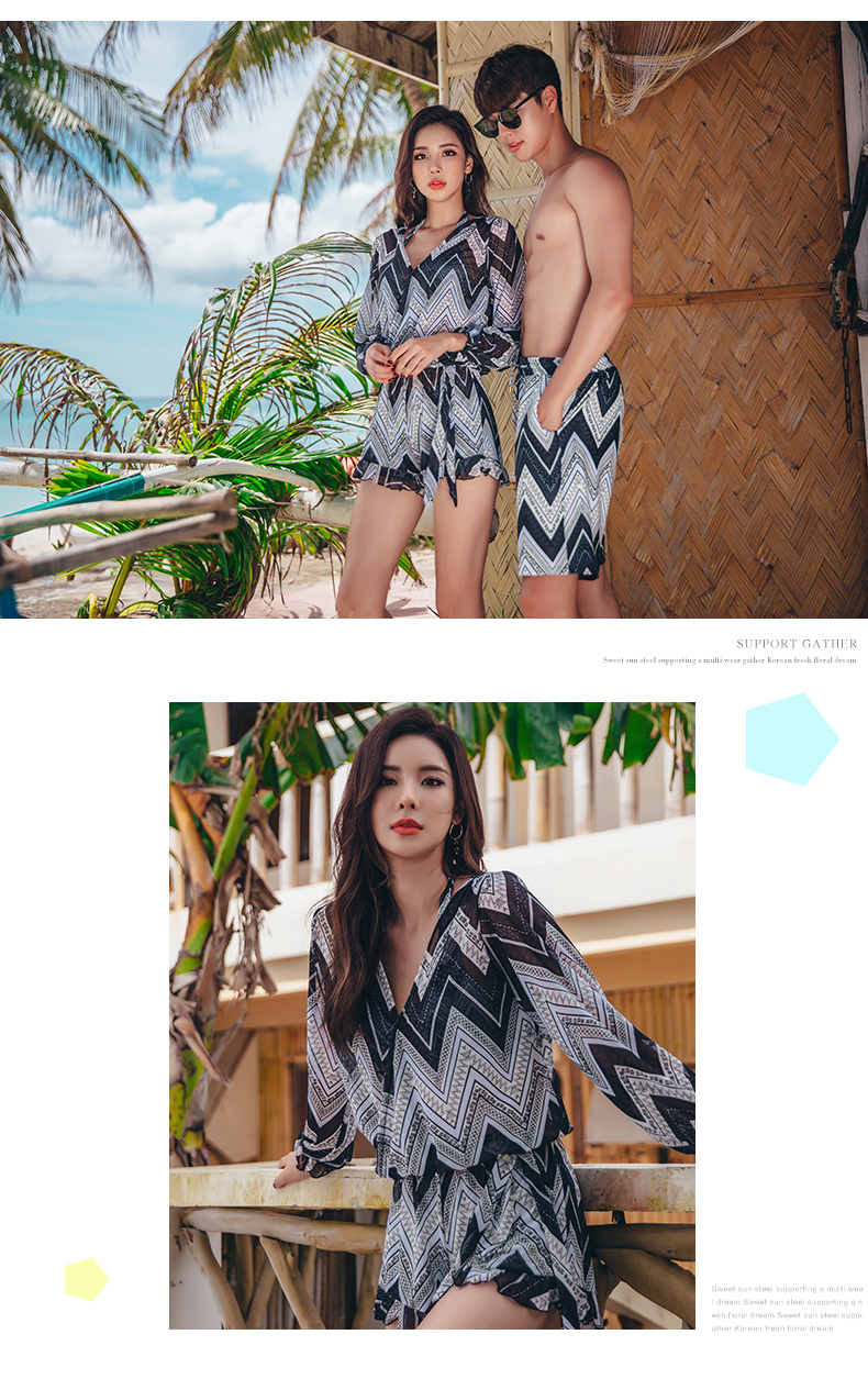 Bộ đồ bơi ba mảnh nữ 2017 gợi cảm mới bikini bikini ba mảnh nhỏ ngực tụ tập quần bơi nam đi biển đồ biển cặp	