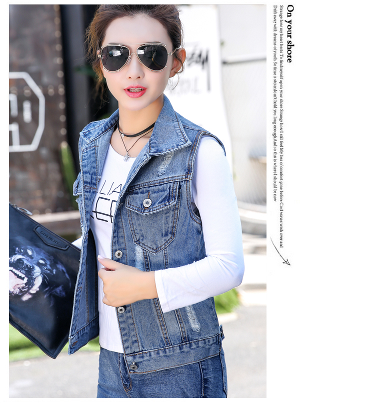 Mùa xuân 2018 hoang dã phiên bản Hàn Quốc mới của áo sơ mi không tay denim lỗ ngắn kích thước lớn vest vest vest nữ áo khoác dạ nữ