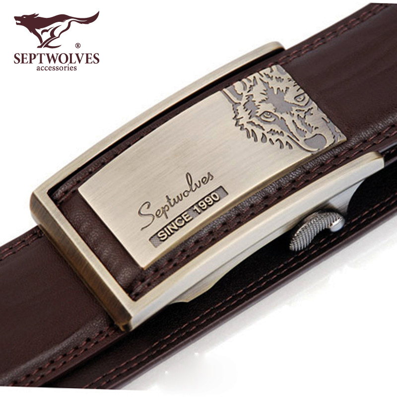 Seven Wolves Leather Strap Men Genuine Leather Inner Wearing Style Belt Dark Buttoned Cow Leather Automatic Buckle Inner Button Branded Pants With Soft 