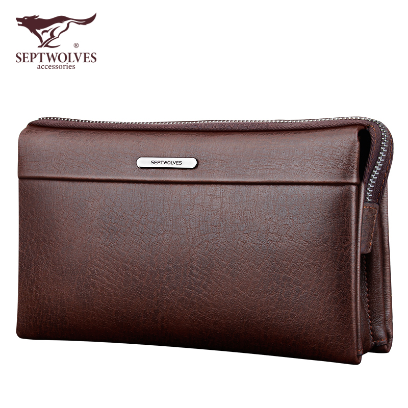 Septwolves men's handbag pure first layer cowhide clutch brand full leather clutch bag large capacity soft leather
