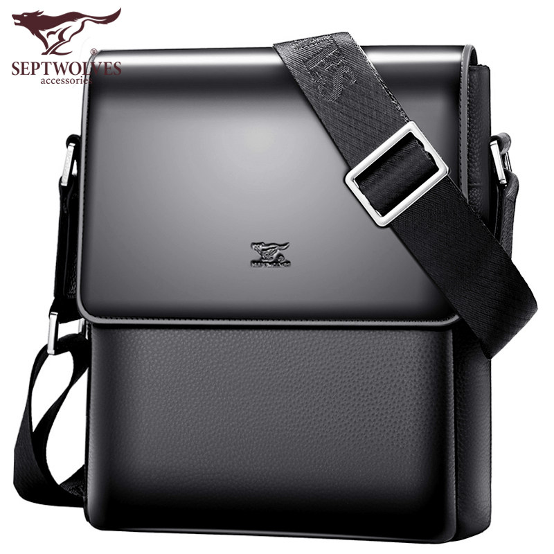 Seven Wolves Men Single Shoulder Bag Business Simple Pure Cow Leather Single Shoulder Slip Bag