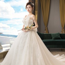 Light main wedding dress 2021 new bride summer bandeau luxury big tail high-end atmospheric French thin starry sky woman