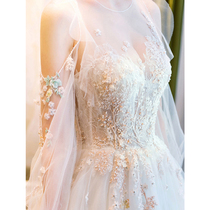 Light main wedding dress 2021 new small bride simple atmosphere large tail cover arm French starry sky female
