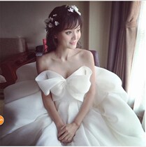Bandeau light wedding dress dress 2021 new bride main yarn bow French retro simple satin pregnant women