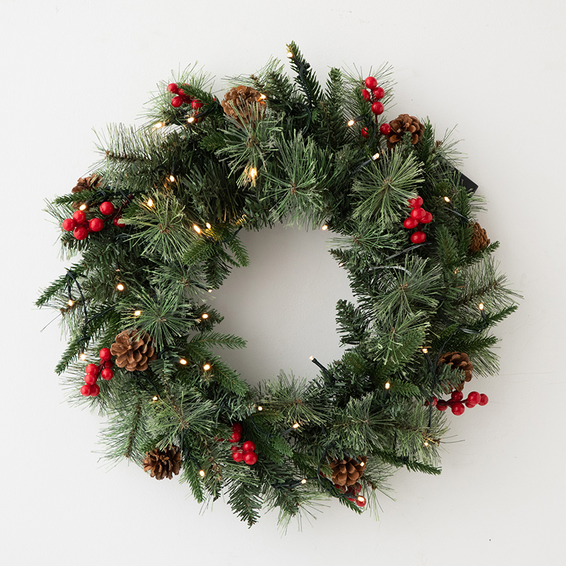 Noqi Nordic 45cm クリスマスリース ドア飾り クリスマス飾りリング クリスマス飾り (ライト付き)