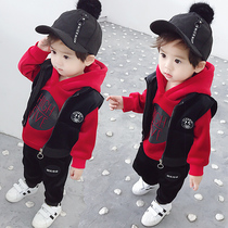 South Korean male baby autumn and winter clothing suit 20214 children 1-3-6-year-old boy gold velvet three sets of foreign gas plus suede