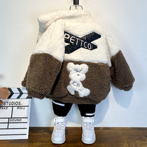 South Korean boy thickened jacket 2021 winter clothing new children foreign air lamb wool sweater baby cotton clothing