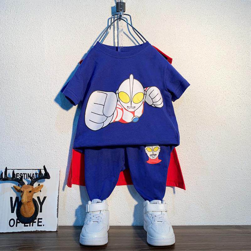 Korea ins Children's suit Boys short sleeve suit summer 2021 anime cartoon clothes two-piece set thin summer clothes 3