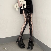 Side hollow fishing net female summer hot sister bottom socks red thin trend stockings black silk pantyhose black