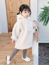South Korean winter style girl thicken sweatshirt with long cotton clothes baby gapped lamb wool coat foreign air coat for children