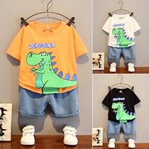 South Korea ins boys summer short sleeve suit 2021 new children's foreign style baby dinosaur summer net red clothes 3