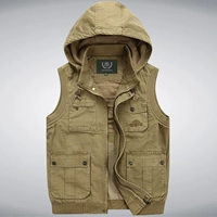 Long Hao Jeep thậm chí vest nhiều túi cỡ lớn cotton vest vest phóng viên câu cá vest nam vest vest - Áo vest cotton áo khoác ghi lê nam