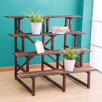 Carbonized anticorrosive wood flower stand fleshy balcony flower stand solid wooden ladder pot stand three-layer outdoor multi-layer shelf