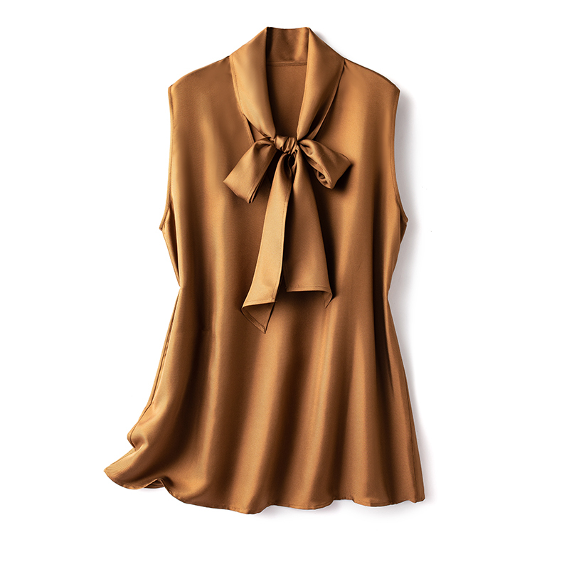 Hitchcock-Style Long Ribbon Tie Twill Silk Sleeveless T-Shirt Versatile Inner Wear for Women 2026