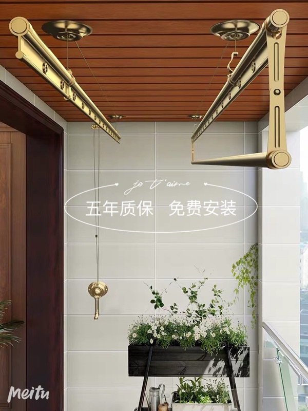 Lifting drying rack hand crank double pole indoor clothes rail balcony three pole household top clothes drying artifact drying quilt