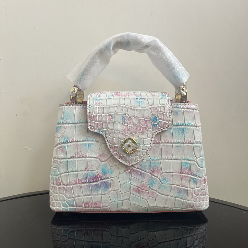 2025 Genuine Crocodile Leather 21cm Kapu Camellia Flower Shoulder Bag, Crossbody Bag, Handbag, Fashionable and Elegant (Wax Thread)