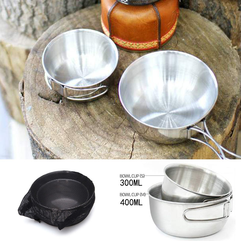 OUTDOOR CAMPING 304 STAINLESS STEEL FOLDING BOWL BARBECUE BOWL PORTABLE PICNIC BOWL PAN FOLDING HANDLE STAINLESS STEEL WATER GLASS-TAOBAO